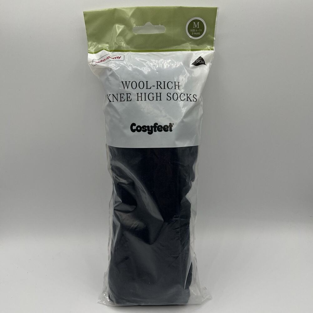 Cosyfeet Wool-Rich Knee High Socks Navy Extra Roomy Size M 6-11 2 Pairs Merino